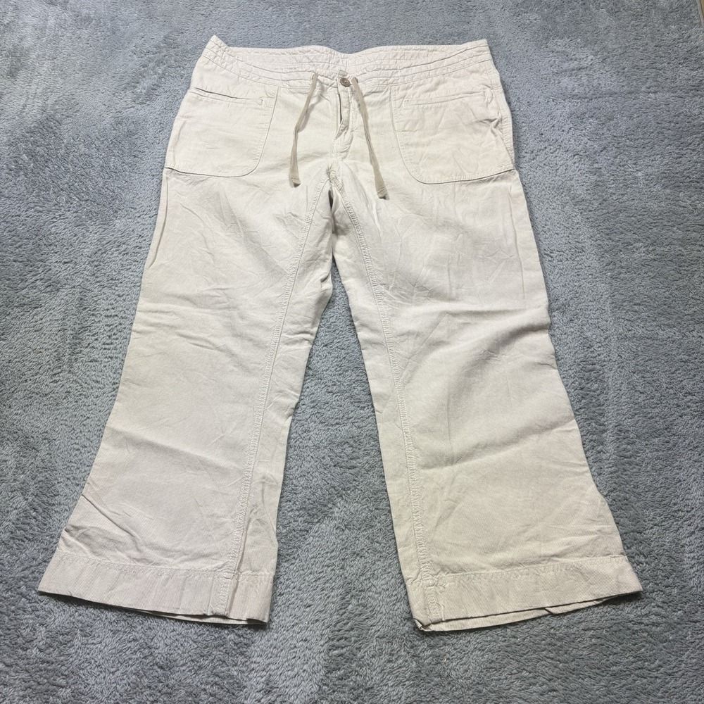 The North Face Pants Womens 14 Beige Dune Striped Larison Linen Blend Wide Leg‎